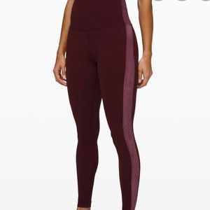 Lululemon velvet stripe Align 28”, size 4, garnet